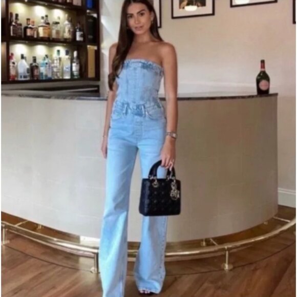 Zara Pants - NWT Zara Women's Strapless Corset Light Blue  Denim Jumpsuit, Small